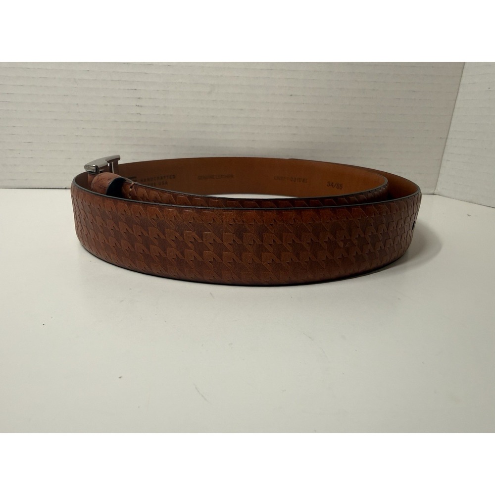 NWOT Trafalgar Men's Watson Houndstooth Embossed Leather Belt 34
